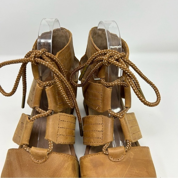 Sorel Joanie II Camel Brown Leather Lace Wedge Sandals Size 10 Summer Comfort - Picture 5 of 15